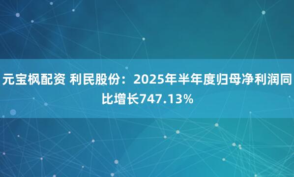 元宝枫配资 利民股份：2025年半年度归母净利润同比增长747.13%